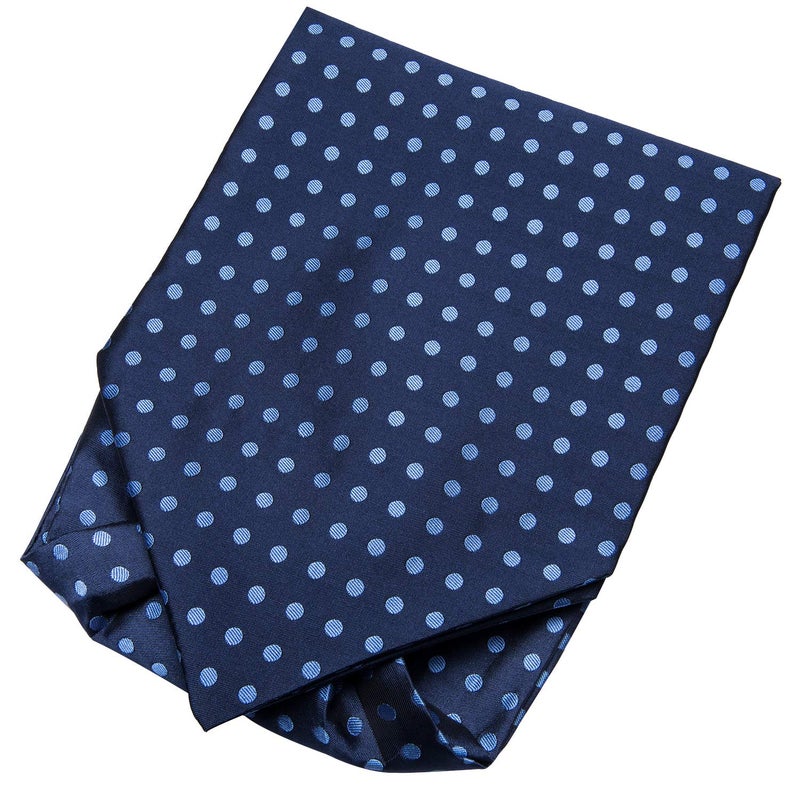 Dubulle Navy Blue Dots Ascot for Men Self Tie Mens Cravat and Pocket Square Cufflinks Wedding - Image 4